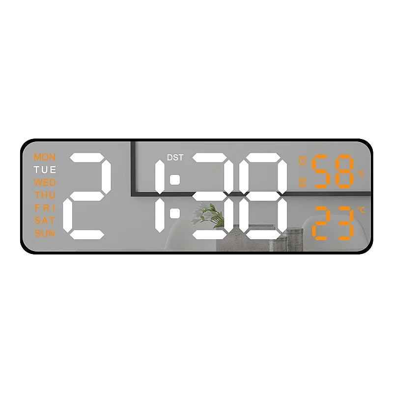 USB Powered Large Digital Wall Clock 9 Inch Temperature Humidity Week Auto Dimmer Table Clock Electronic LED Alarm Clock 12/24H