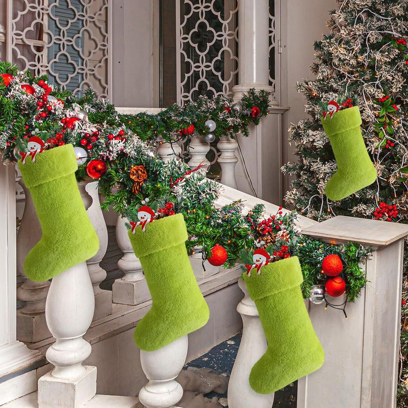Christmas Stockings 24/4 Pcs Funny Green Furry Christmas Decor Large or Cute Dot Mini Xmas Stockings Candy Bag Christmas Gifts Stocking Stuffer Green Christmas Monster Decorations Party Festival Home Holiday Door Room Wall Fireplace Hanging Ornaments