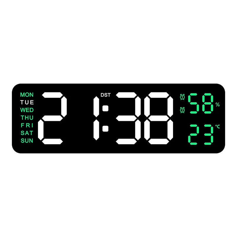 USB Powered Large Digital Wall Clock 9 Inch Temperature Humidity Week Auto Dimmer Table Clock Electronic LED Alarm Clock 12/24H
