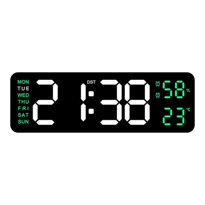 USB Powered Large Digital Wall Clock 9 Inch Temperature Humidity Week Auto Dimmer Table Clock Electronic LED Alarm Clock 12/24H