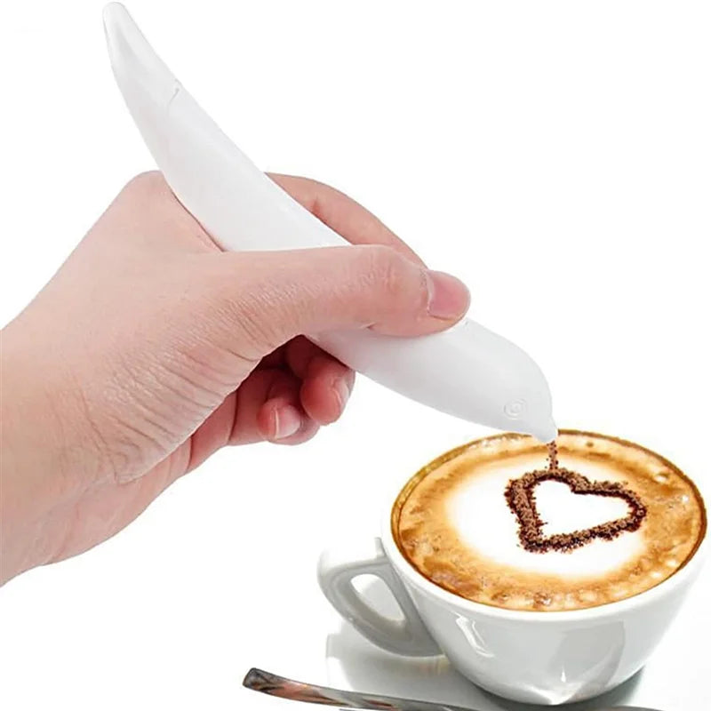 Electrical Latte Art Pen Cake Decoration Pen Coffee Carving Pen for Coffee Cake Baking Pastry Tools White