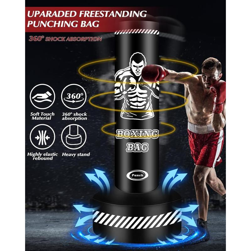 Standing Punching Bag for Adults Teens, 70" Heavy Punching Bag with Stand, Heavy Bag Inflatable Kick Boxing Bag Equipment Bags for MMA Muay Thai Fitness