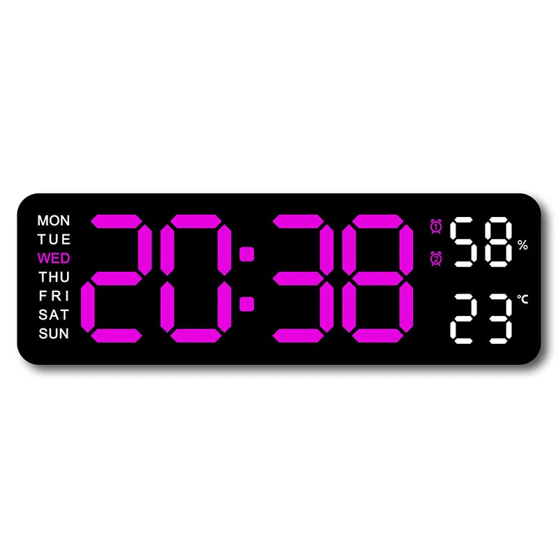 USB Powered Large Digital Wall Clock 9 Inch Temperature Humidity Week Auto Dimmer Table Clock Electronic LED Alarm Clock 12/24H