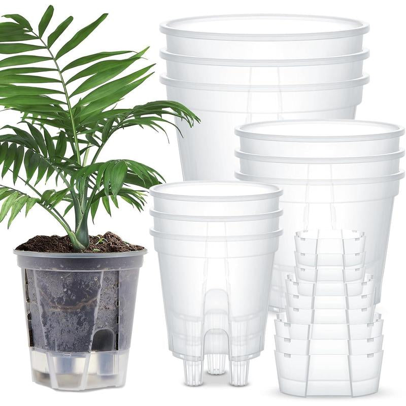 9 Count Self Watering Pots for Indoor with Deep Reservoir and High Drainage Holes for Outdoor and (Clear,4.72'', 5.91'', 7.09'')